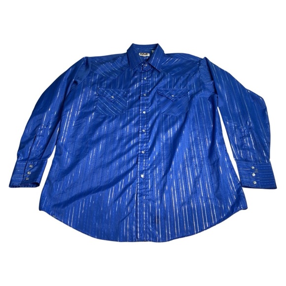 Ely Cattleman Blue and Silver Striped Men's Blue Shirt, L - Picture 3 of 12